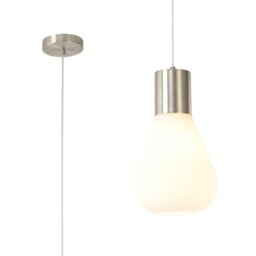 Reid 1 Light Ceiling Pendant In Satin Nickel Finish with Narrow Opal Glass Shade