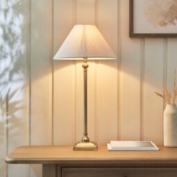 Endon 117829 Lille Table Lamp In Antique Brass Finish With 31cm Natural Linen Shade