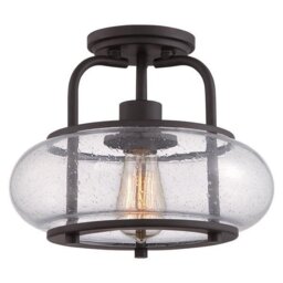 QZ/TRILOGY/SF/S Trilogy 1 Light Old Bronze Semi Flush Light with Glass Shade