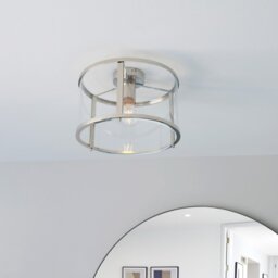 Endon 96150 Hopton Flush Ceiling Light In Bright Nickel With Clear Glass