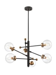 Franklite FL2410-6 Diffraction 6 Light Ceiling Pendant Light In Matt Black And Antique Gold