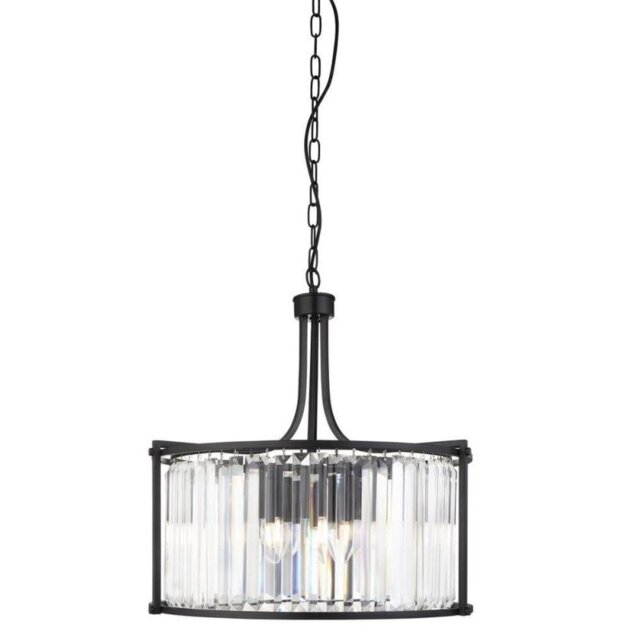 Searchlight 8295-5BK Victoria 5 Light Ceiling Pendant In Black And Crystal Glass - Dia: 500mm