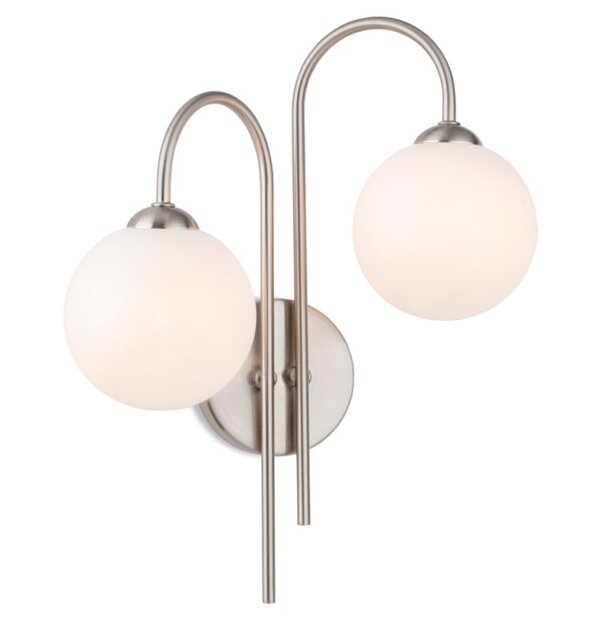 Firstlight 2885BS Lyndon 2 Light Wall Light In Brushed Steel With Opal Glass