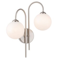 Firstlight 2885BS Lyndon 2 Light Wall Light In Brushed Steel With Opal Glass