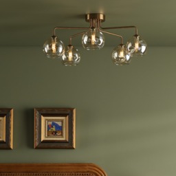 Dar Lighting Feya 5 Light Semi Flush Ceiling Light In Antique Bronze With Champagne Dimpled Glass