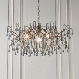Osier 4 Light Ceiling Pendant In Aged Silver With Smokey Glass Teardrops