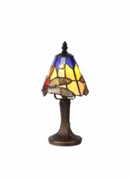 Bokmaal Small 1 Light Tiffany Table Lamp with Dragonfly Motif 