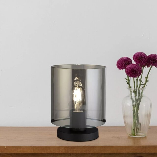Searchlight Sweden Table Lamp In Matt Black Finish With Smoked Ombre Glass 88913-1BK