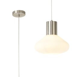 Reid 1 Light Ceiling Pendant In Satin Nickel Finish with Wide Opal Glass Shade