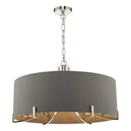 Dar Lighting VEY0639 Veyron 6 Light Ceiling Pendant In Polished Nickel With Grey Shade