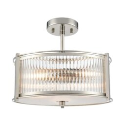 Franklite Sloane 3 Light Ceiling Light In Polished Nickel With Ribbed And Frosted Glass FL2505-3