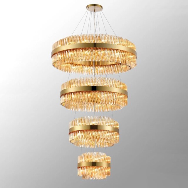 Hampton 4 Tier Ceiling Pendant Light In Brass Finish With Amber Glass 40+60+80+100cm