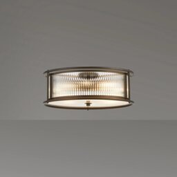 Arcade 50 cm Round Convertible Ceiling Light In Bronze Finish With Clear Ribbed Glass Panels
