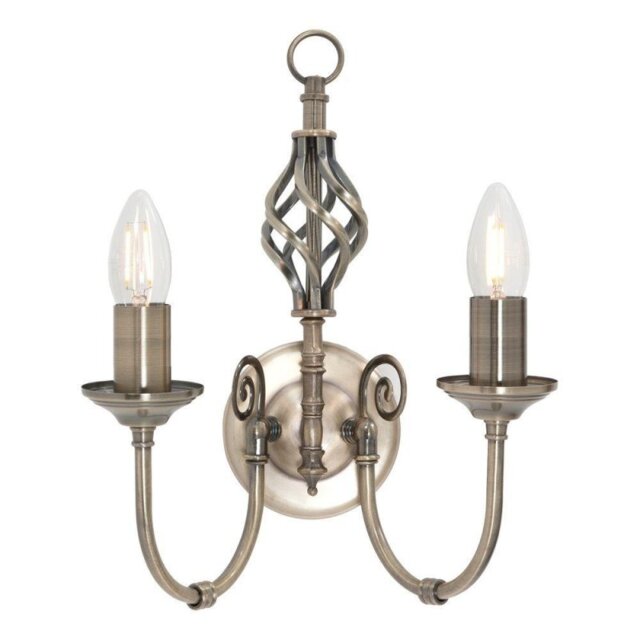 Barley 2 Light Classic Knot Twist Wall Light in Antique Brass