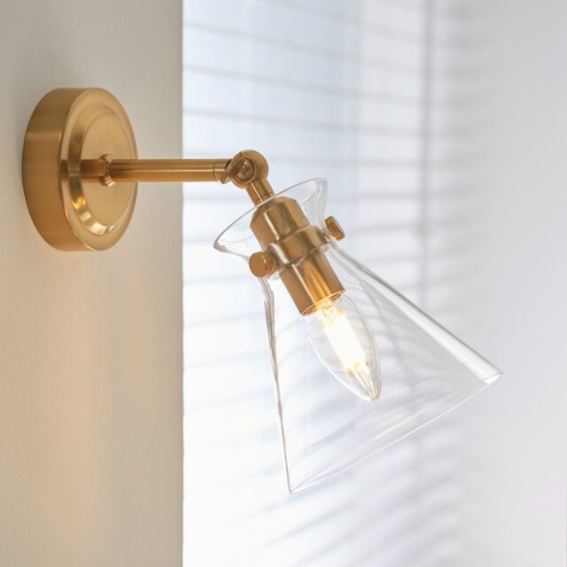 Endon 112861 Harlow Wall Light In Brushed Aged Brass With Glass Shade
