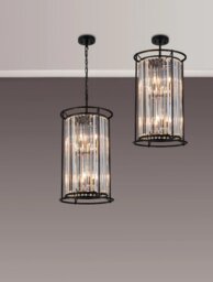 Crown 36 cm Convertible 2 Tier Pendant Or Semi Flush Light In Black Finish with Crystal Glass