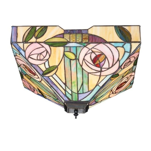 Interiors 1900 70698 Willow Tiffany 2 Light Large Flush Ceiling Light In Bronze