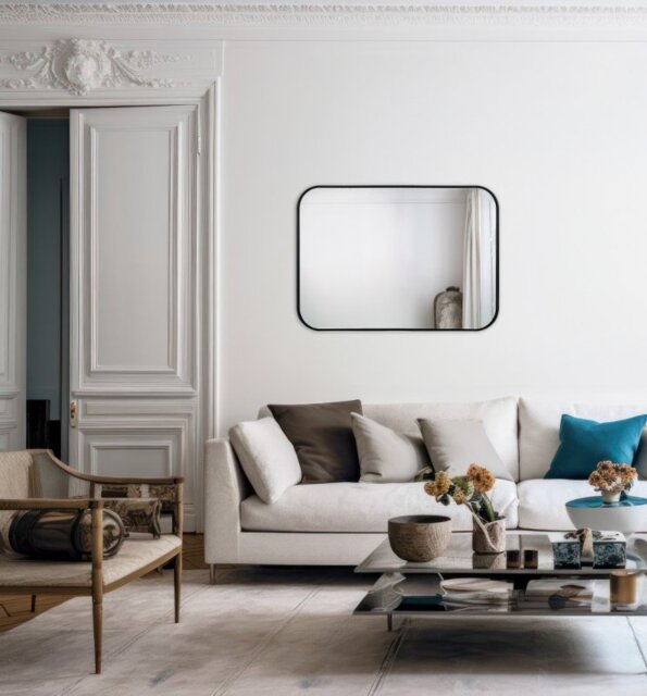 Dar Lighting Firuz Rectangle Mirror With Thin Matt Black Frame 90 X 60cm