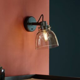 Vintage Single Wall Light In Black Chrome With Smokey Grey Tinted Glass