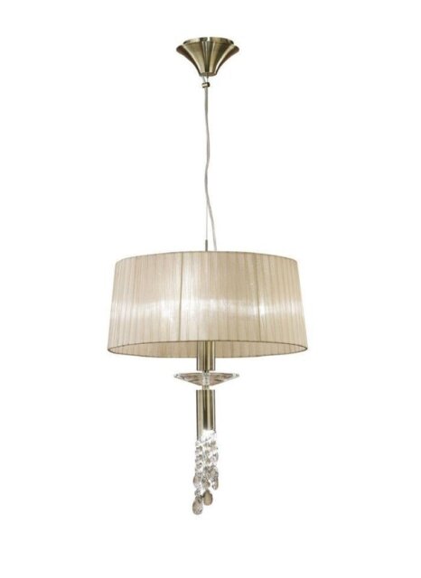 Mantra M3878 Tiffany 3+1 Light Single Pendant Light In Antique Brass With Soft Bronze Shade