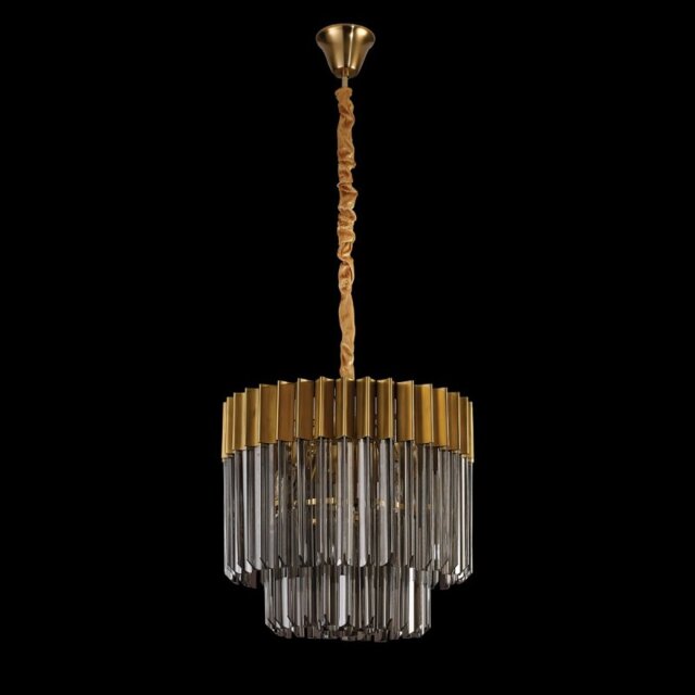 Prestige Metro Medium Ceiling Pendant Light In Bass With Smoke Sculptured Glass 45cm