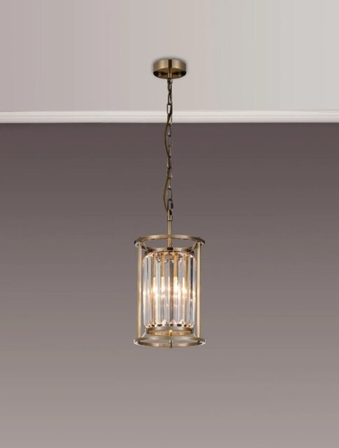 Crown 20 cm Convertible Pendant Or Semi Flush Ceiling Light In Antique Brass Finish with Clear Crystal Glass