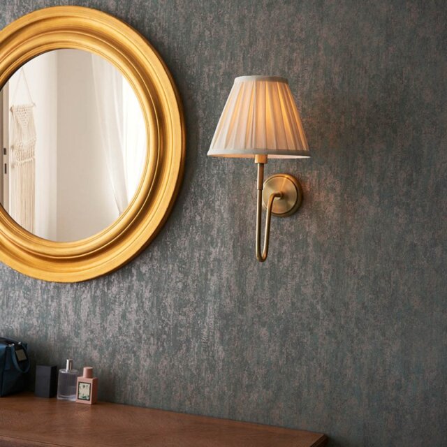 Endon 103360 Rouen Wall Light In Antique Brass With Cream Fabric Shade