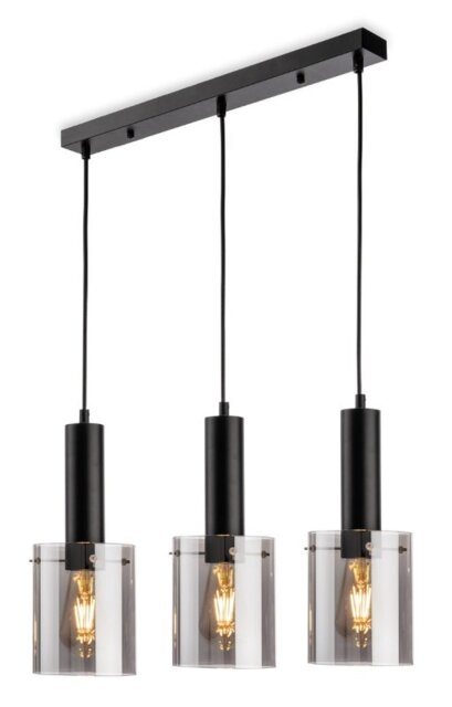 Firstlight 6936BK Phase 3 Light Bar Ceiling Pendant Light In Black Finish With Smoked Glass