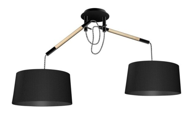 Mantra M4931 Nordica 2 Light Ceiling Pendant Light In Matt Black And Beech Wood