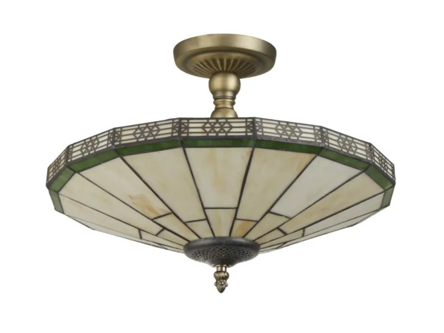 Searchlight 4417-17 New York 2 Light Tiffany Glass Semi Flush Ceiling Light In Bronze