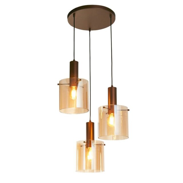 Searchlight Sweden 3 Light Cluster Ceiling Pendant In Mocha With Amber Glass 88910-3MO
