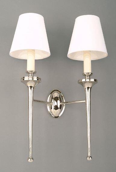 Grosvenor N721T Solid Brass Nickel Plated 2 Light Wall Light - shades:WITH IVORY SHADE