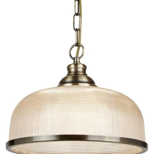 Searchlight 1682AB Bistro II One Light Ceiling Pendant Light In Antique Brass With Glass Shades