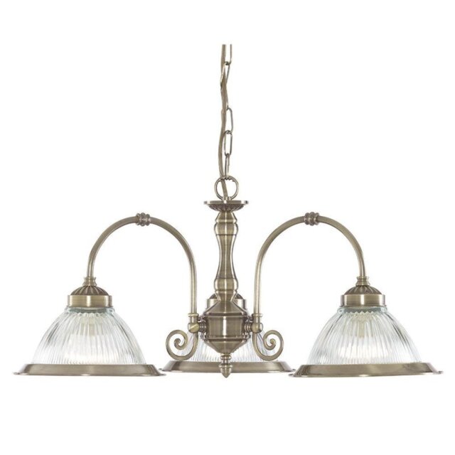Searchlight 9343-3 American Diner 3 Light Ceiling Pendant In Antique Brass