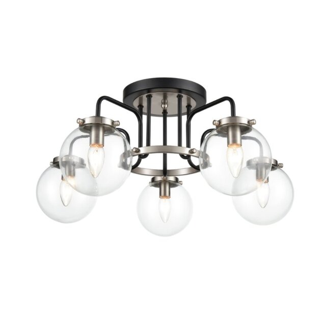 Stone 5 Light Flush Ceiling Light In Black And Nickel With Clear Glass F2437-5