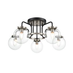 Franklite Stone 5 Light Flush Ceiling Light In Black And Nickel With Clear Glass FL2437-5