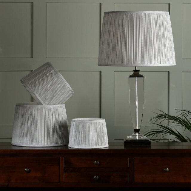 Laura Ashley Hemsley Pleated Silk Empire Drum Shade In Silver 35cm LA3756305-Q