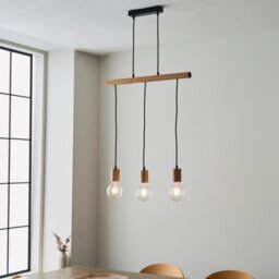 Endon 101678 Sven 3 Light Linear Ceiling Pendant Light In Natural Wood And Black