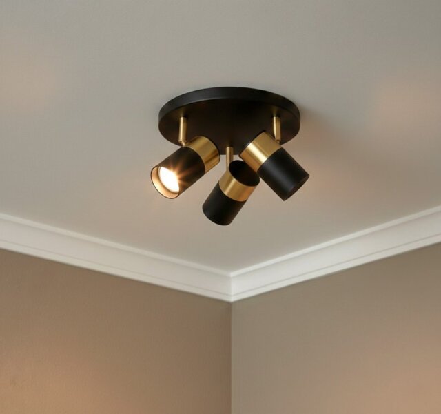Firstlight 6877BK Roma 3 Light Flush Ceiling Light In Black And Brushed Brass Finish