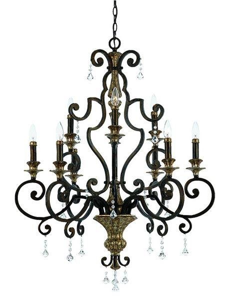 QZ/MARQUETTE9 9 Light Crystal Drop Heirloom Chandelier