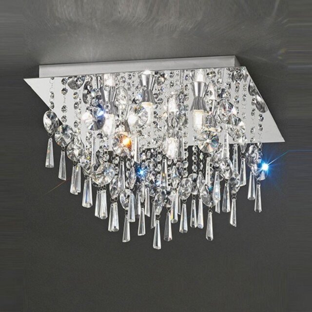 Franklite CF5722 Square 6 Light Crystal Bathroom Flush Ceiling Light