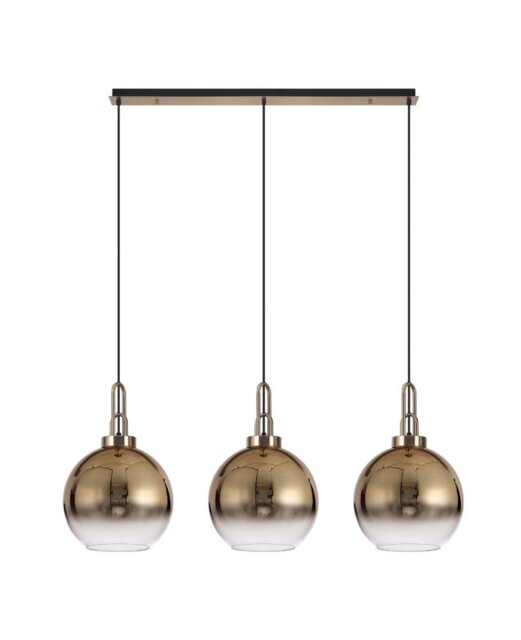 Glenn 3 Light Globe Linear Pendant In Brass Gold With Gold And Clear Glass 