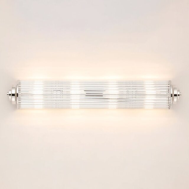 Pillar 4 Light Bathroom Wall Light In Polished Nickel And Clear Glass Rods IP44 G9