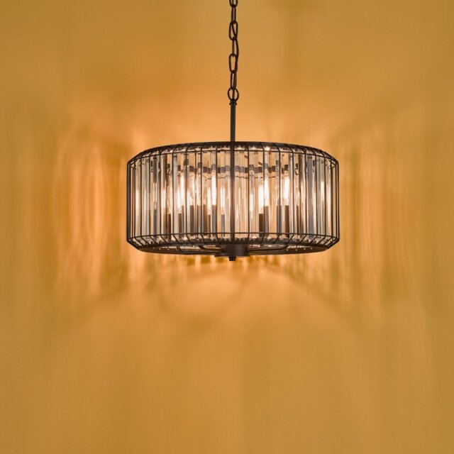 Dar Lighting Naeva 4 Light Crystal Ceiling Pendant Light In Satin Black Finish NAE0422