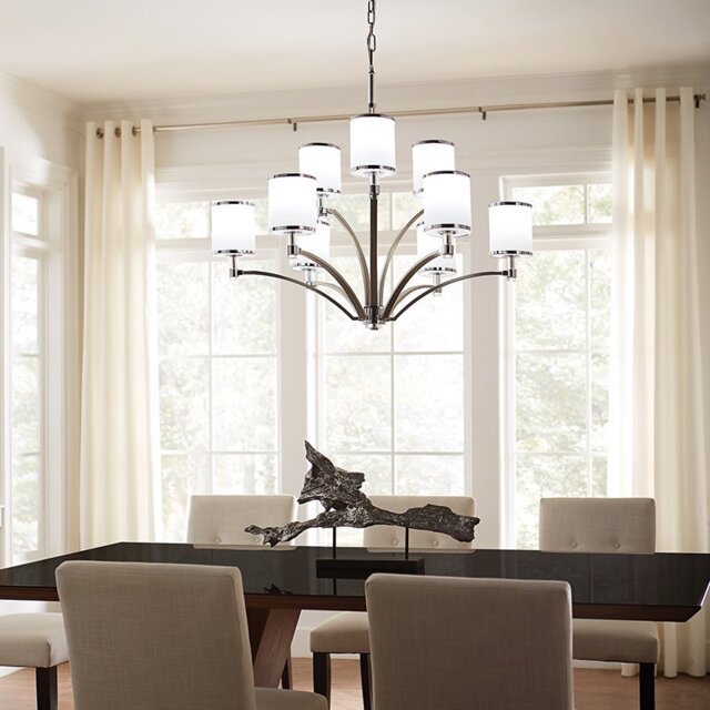 FE/PROSPECTPK9 Prospect 9 Light Chandelier Ceiling Light In Satin Nickel And Chrome