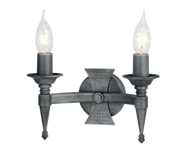 Elstead Saxon SAX2 BLK/SIL 2 Light Beaten Wall Light
