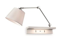 Firstlight 7657CH Rex 2 Light Wall Light In Chrome With Cream Shade And White Shelf