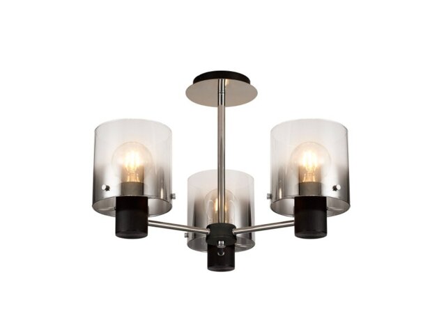 Nordic 3 Light Semi Flush Ceiling Light in Black Finish With Smoked Glass