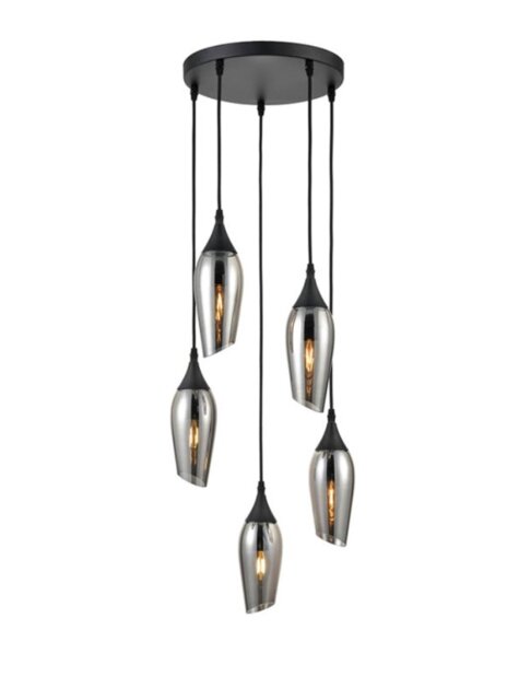 Franklite FL2420-5/345 Taper 5 Light Cluster Ceiling Light In Matt Black Finish With Smoked Glass