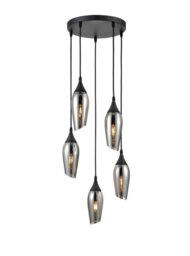 Franklite FL2420-5/345 Taper 5 Light Cluster Ceiling Light In Matt Black Finish With Smoked Glass
